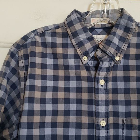 FOSSIL Men's Plaid Button Down Shirt Blue Gray - Picture 4 of 11